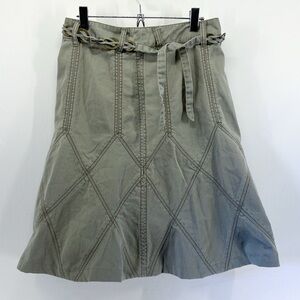 Y2K DKNY Khaki Green Low Rise A-Line Skirt Chain Belt Diamond Quilted Stitching